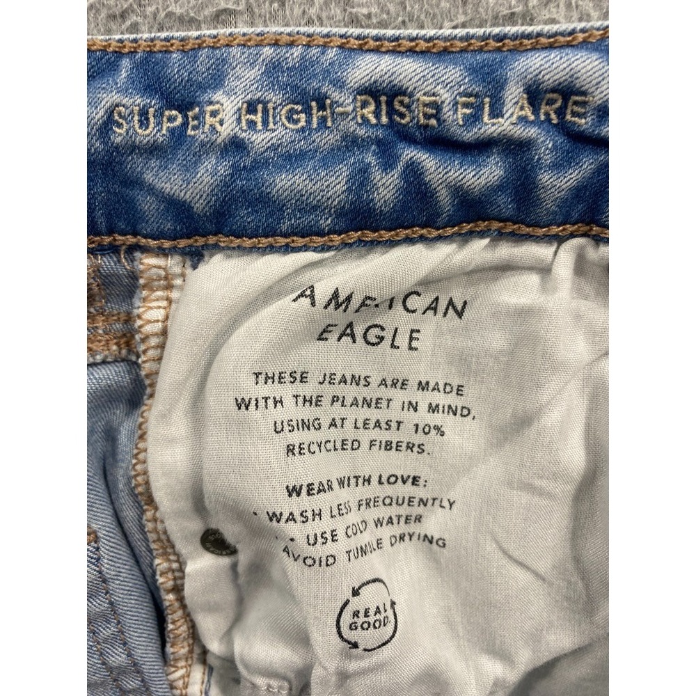 American Eagle Jeans Womens 10 Blue Super High Rise Flare Stretch Boho Retro - Picture 7 of 10